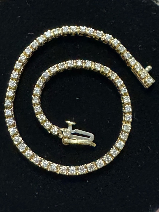 Vintage Jewelry - Vintage 14k Yellow Gold Natural Diamond Tennis Bracelet (103)